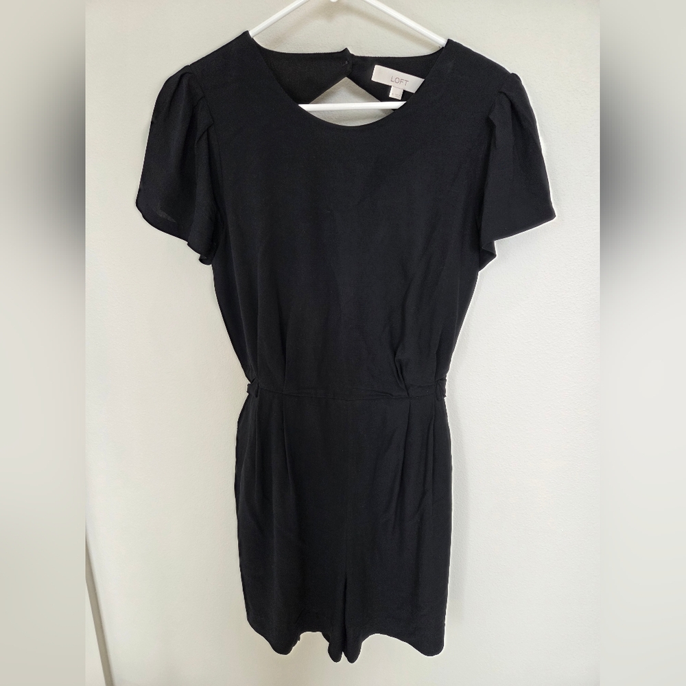 LOFT Black Romper Jumpsuit with Flutter Sleeves, Tie Size 6